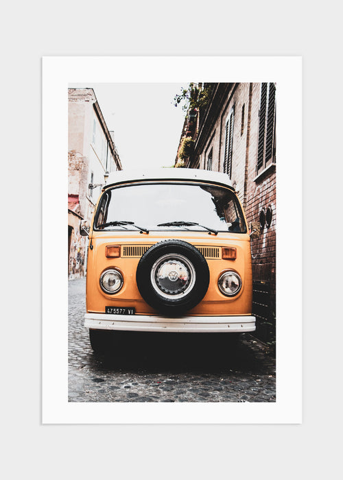 Old yellow car poster