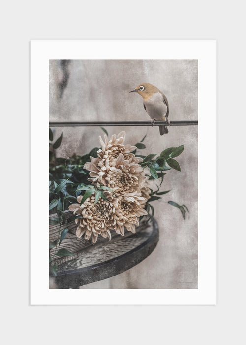 Yellow bird & flowers poster