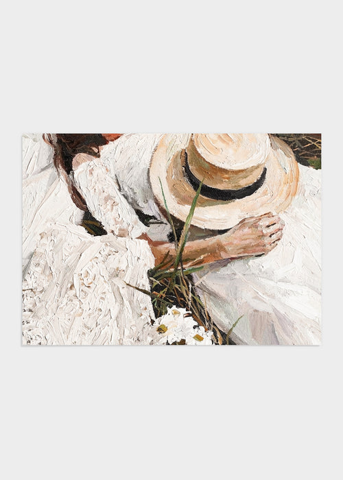 Woman on flower field poster