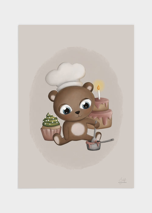 Baking baby bear poster