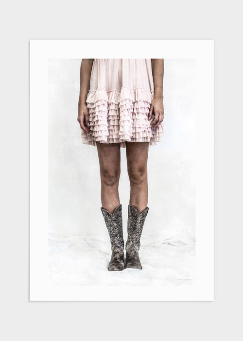 Pink dress & cowboy boots poster