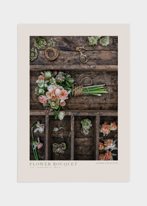 Flower bouquet in wooden box poster